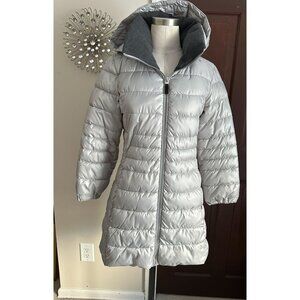 MARC NEW YORK Andrew Marc quilted puffer coat in silver gray metallic with remov